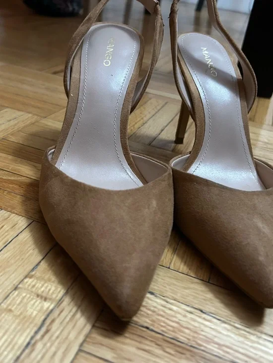 Mango Tan Suede Slingback Pointed Heels - Picture 2 of 3